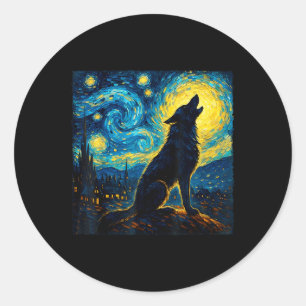 Wolf Starry Night Howling Moon Funny Gifts For Men Classic Round Sticker