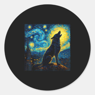 Wolf Starry Night Howling Moon Funny Gifts For Men Classic Round Sticker