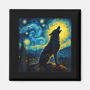 Wolf Starry Night Howling Moon Funny Gifts For Men Magnet