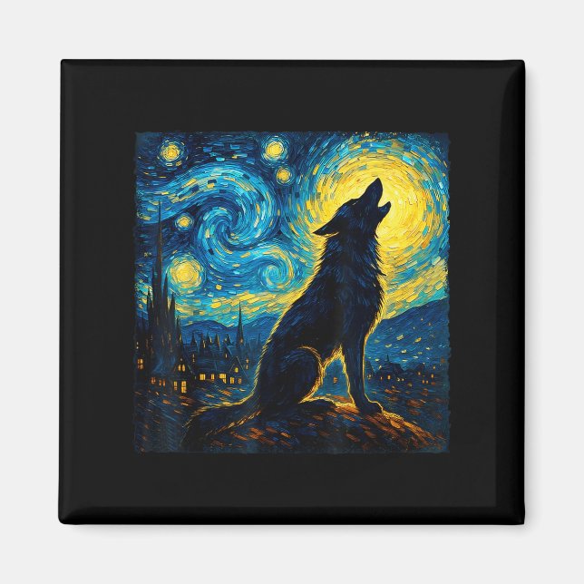 Wolf Starry Night Howling Moon Funny Gifts For Men Magnet (Front)