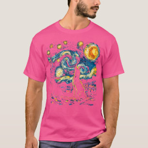 Wolf Starry Night Howling Moon Funny Van Gogh Grap T-Shirt
