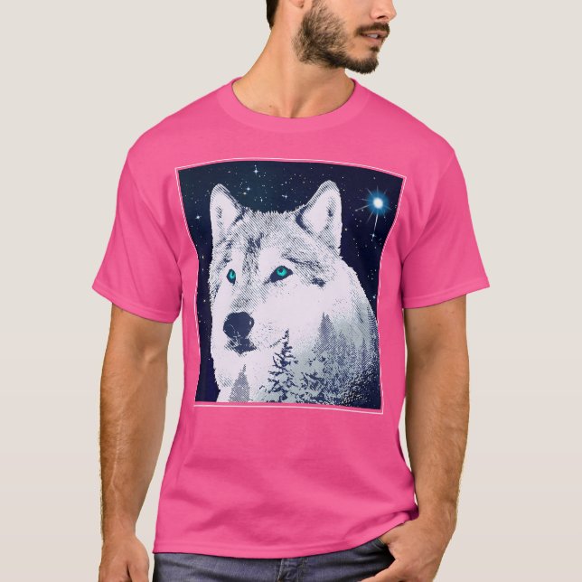 Wolf Starry Sky Stars Eyes Nature Polar Star Natur T-Shirt (Front)