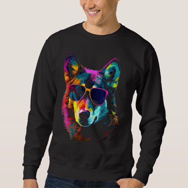 Wolf Sunglasses Artwork Colourful Animal Motif Wol Sweatshirt (Front)