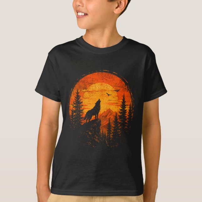 Wolf sunset mountain forest wilderness nature T-Shirt (Front)