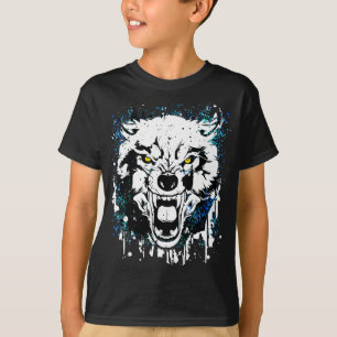 Wolf T-Shirt Colourful Wolf Drawing Dark Blue