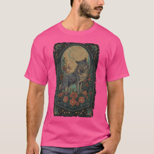 Wolf Tarot Card Women Full Moon Cottagecore Floral T-Shirt