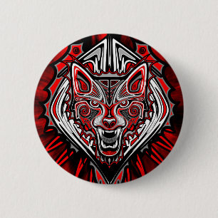 Wolf Tattoo Style Haida Art Round Button