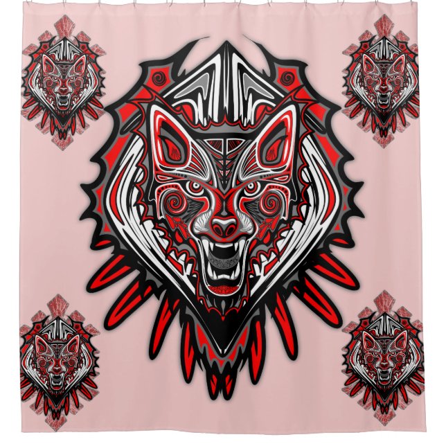 Wolf Tattoo Style Haida Art Shower Curtain (Front)