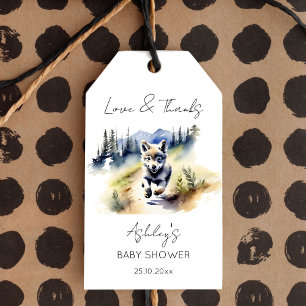 Wolf themed adventure awaits baby shower favour gift tags