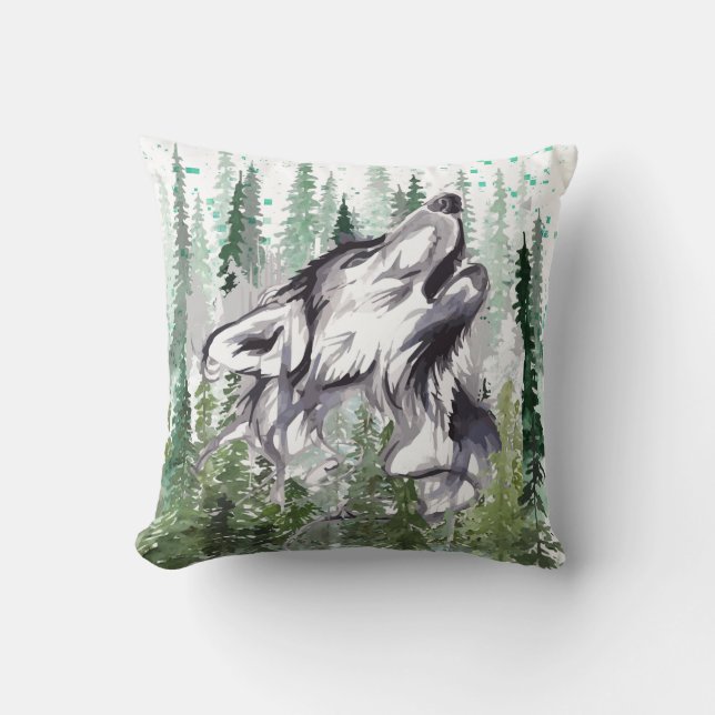 Wolf Throw Pillow | Colourful Wolf Throw Pillow (Front)