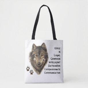 Wolf Totem, Animal Guide Inspirational Grey Wolf Tote Bag