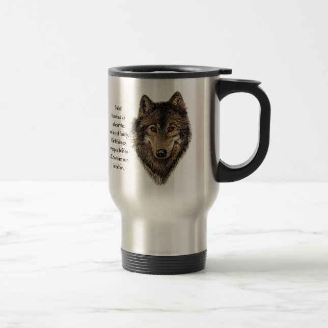 Wolf totem Inspirational Spirit Guide Animal Travel Mug (Right)