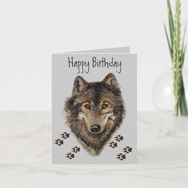Wolf Tracks Animal Birthday Card (Front)