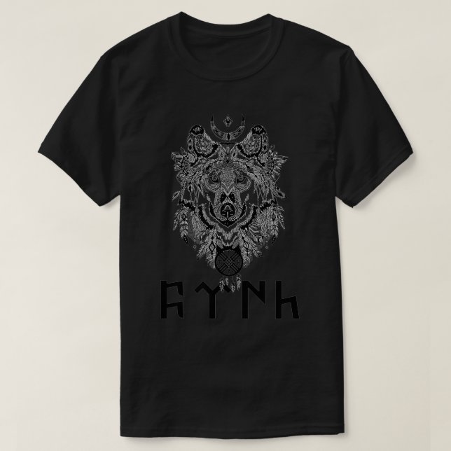 Wolf Turk Old Inscription Tengri Ancient Turkic  T-Shirt (Design Front)