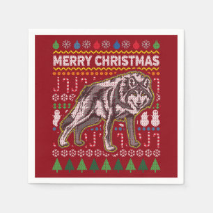 Wolf Ugly Christmas Sweater Wildlife Series Napkin
