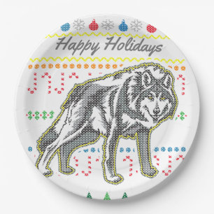 Wolf Ugly Christmas Sweater Wildlife Series Paper Plate
