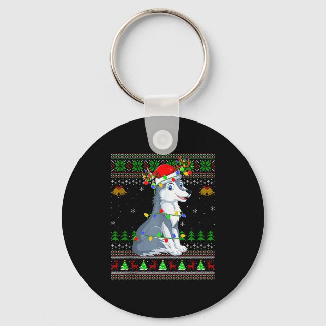 Wolf Ugly Christmas Sweaters Holiday Santa Cute Xm Key Ring (Front)