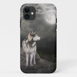 Wolf under a full moon iPhone 11 case