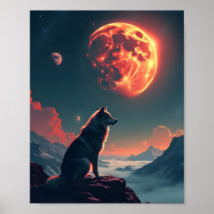 Wolf Under Blood Moon Poster