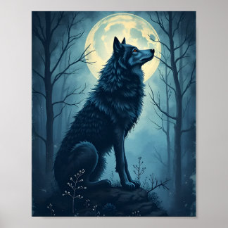Wolf Under Full Of Moon Poster