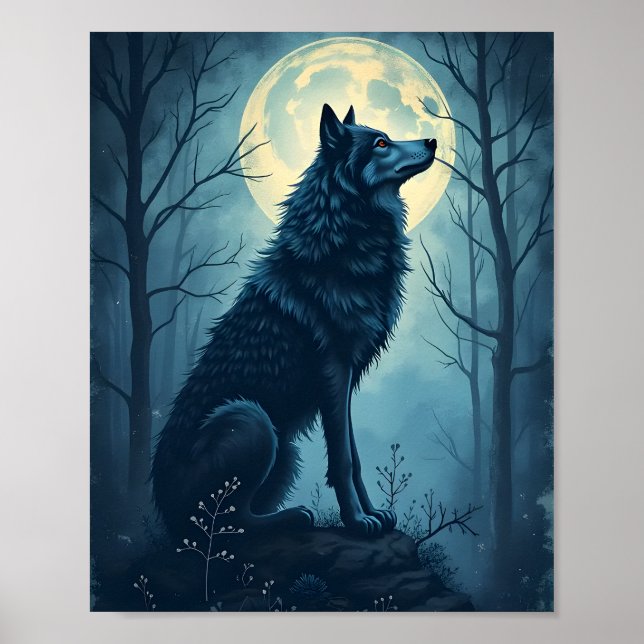 Wolf Under Full Of Moon Poster (Front)