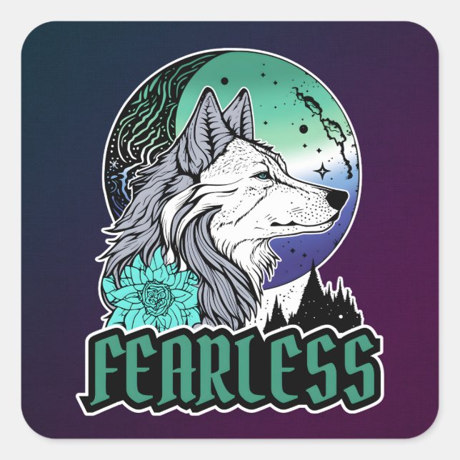 Wolf Under The Moon in Gay Flag Colours Square Sticker (Front)