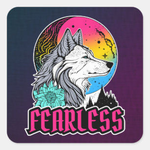 Wolf Under The Moon in Pansexual Flag Colours Square Sticker