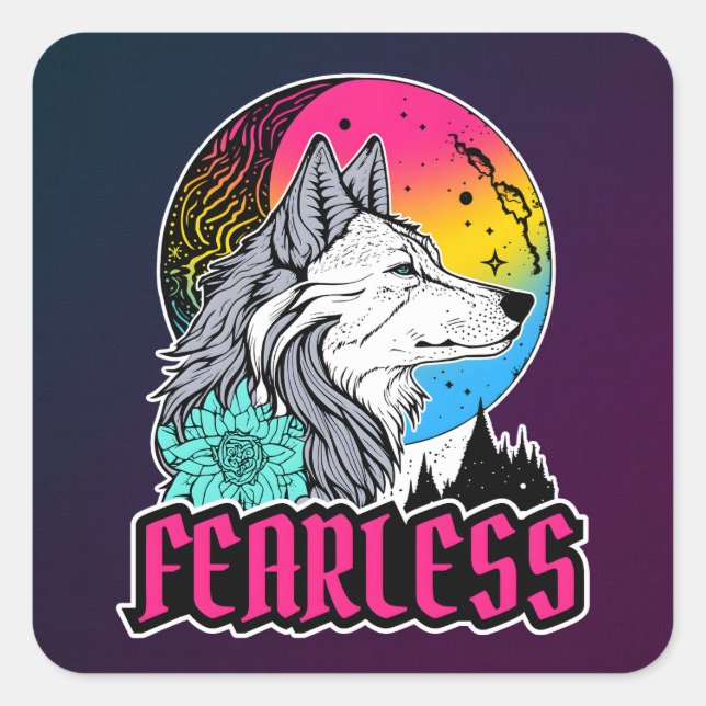 Wolf Under The Moon in Pansexual Flag Colours  Square Sticker (Front)