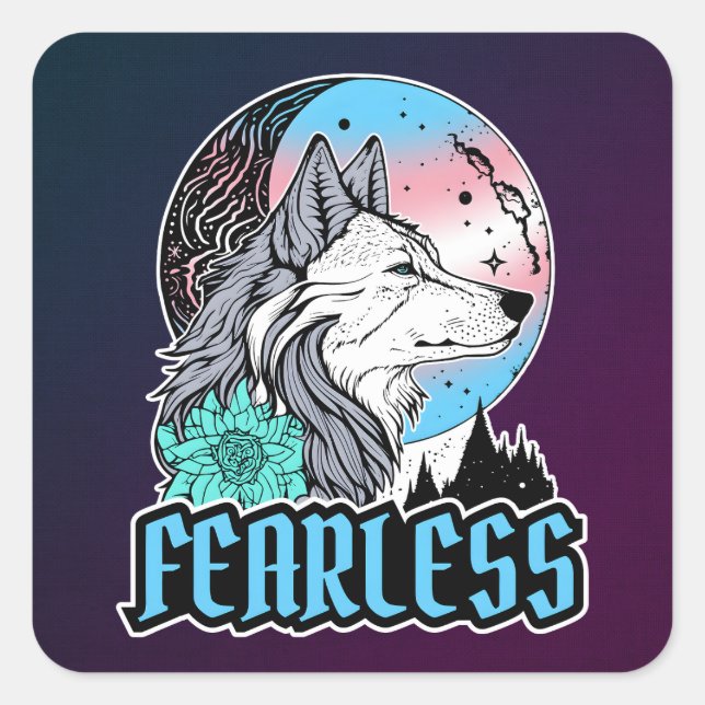 Wolf Under The Moon in Transgender Flag Colours Square Sticker (Front)