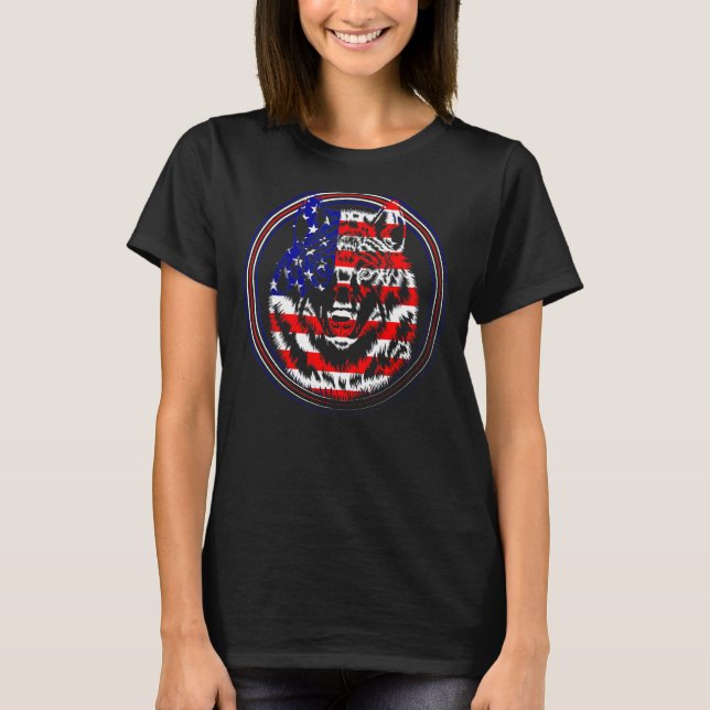 Wolf Usa American Flag Patriotic 4th Of July Wolf T-Shirt (Front)
