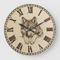 Wolf Wall Clock – Wood-Burned Style