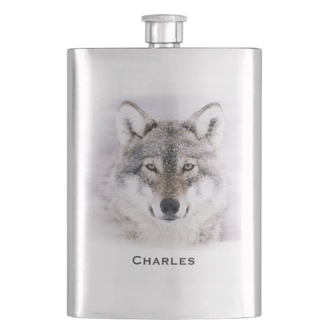 Wolf Water Colour Custom Flask (Front)