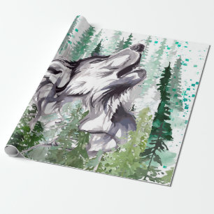 Wolf Watercolor Colourful Wolf Wrapping Paper