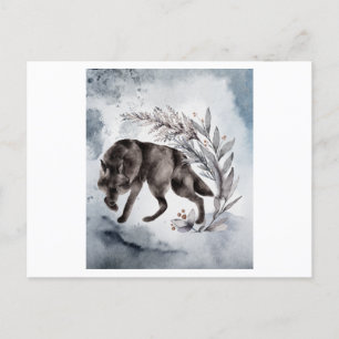 Wolf watercolor painting postcard