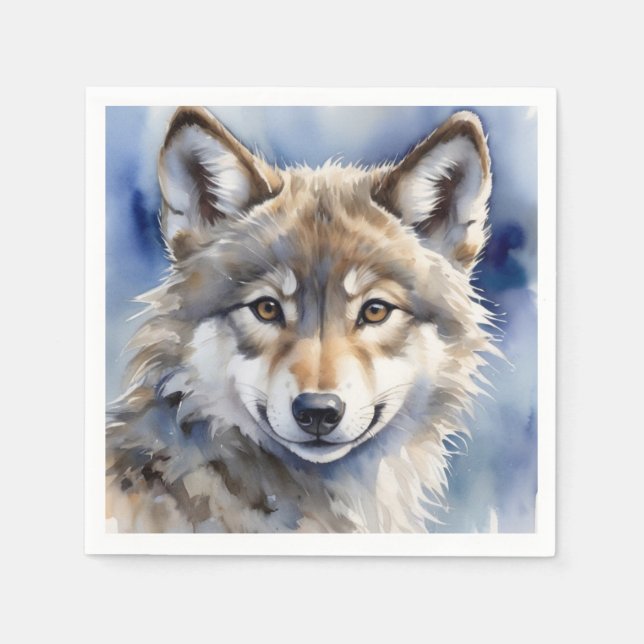 Wolf watercolor portrait napkin (Front)