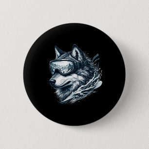 Wolf Wearing Ski Snowboard Goggles Wolf Skiing 6 Cm Round Badge