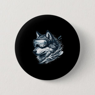 Wolf Wearing Ski Snowboard Goggles Wolf Skiing  6 Cm Round Badge
