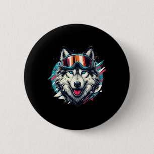 Wolf Wearing Ski Snowboard Goggles Wolf Skiing Lov 6 Cm Round Badge