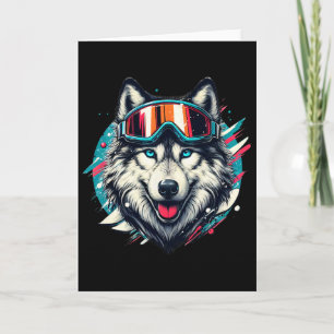 Wolf Wearing Ski Snowboard Goggles Wolf Skiing Lov Card
