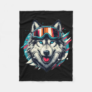Wolf Wearing Ski Snowboard Goggles Wolf Skiing Lov Fleece Blanket