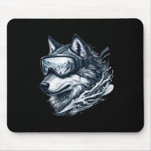 Wolf Wearing Ski Snowboard Goggles Wolf Skiing  Mouse Pad