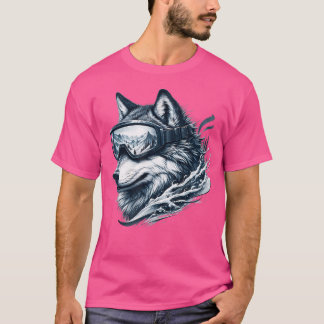 Wolf Wearing Ski Snowboard Goggles Wolf Skiing T-Shirt