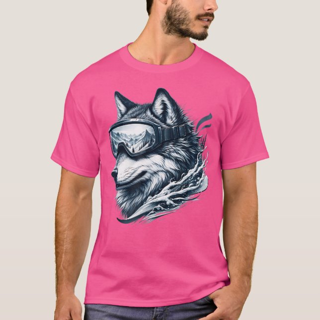 Wolf Wearing Ski Snowboard Goggles Wolf Skiing T-Shirt (Front)