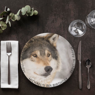 Wolf wild boy birthday party paper plate