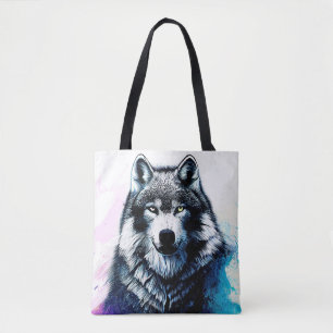 Wolf Wild Nature Animal Color Art Painting Tote Bag