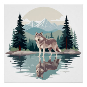 Wolf Wildlife Animal Nature Outdoors Watercolor Poster