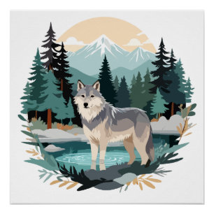 Wolf Wildlife Animal Nature Outdoors Watercolor Poster