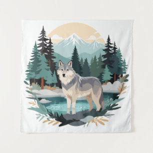Wolf Wildlife Animal Nature Outdoors Watercolor Tapestry