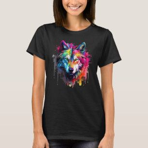Wolf Wildlife Animals Lover Colourful Splash Art T-Shirt