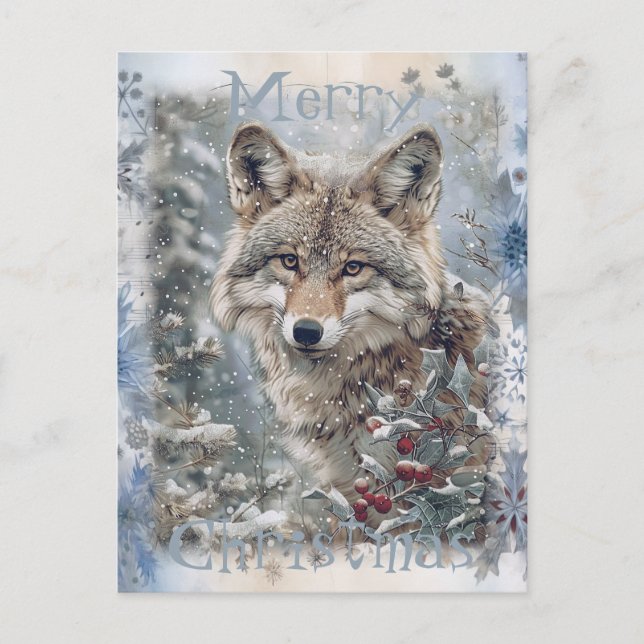 Wolf Winter Christmas Holiday Postcard (Front)
